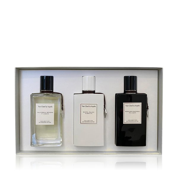 فان كليف اند اربيلس مجموعة إكسترا أوردينير (كاليفورنيا ريفري أو دو برفيوم+ سانتال بلانك أو دو برفيوم+ مون لايت باتشولي أو دو برفيوم) مجموعة عطرية - 45X3 مل